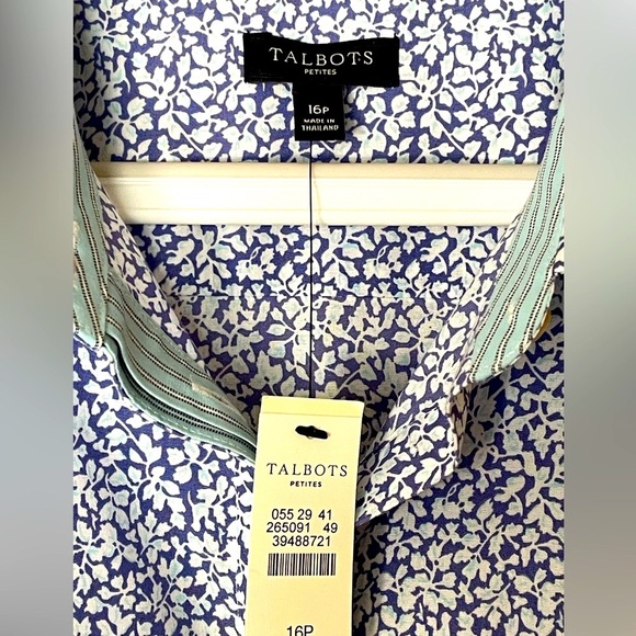 NWT Talbots 16P Floral Button Down Blouse Purple Blue White 3/4 Sleeve Cotton - Picture 2 of 12